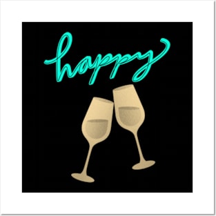 Happy New Year with champagne flutes Posters and Art